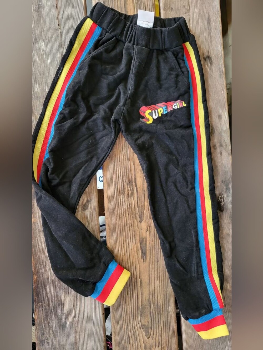 LOLA + THE BOYS DC COMICS GIRLS SZ 6 VGUC BLACK SUPERGIRL jogger sweatpants